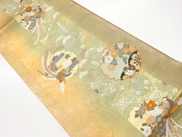 JAPANESE FUKURO OBI / WOVEN PHOENIX & AUTUMN FLOWERS
